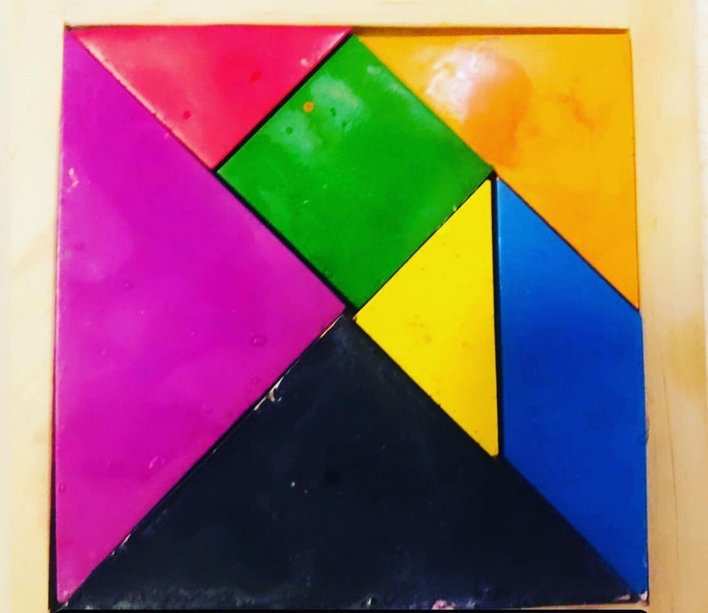 Handmade Non Toxic Tangram Game Shaped Crayon Set of 7