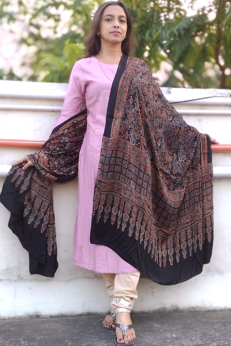 
                  
                    SHAYARANA - Premium Modal Silk ,Natural Dye,Ajrakh Hand Block Printed Duppatta/Stole
                  
                