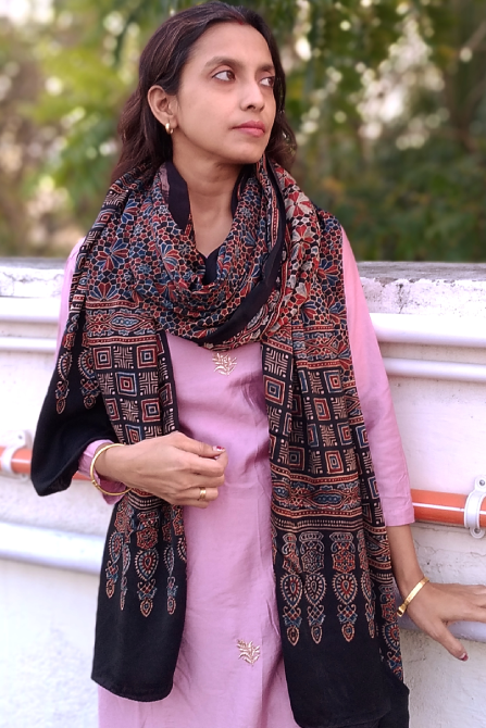 
                  
                    SHAYARANA - Premium Modal Silk ,Natural Dye,Ajrakh Hand Block Printed Duppatta/Stole
                  
                