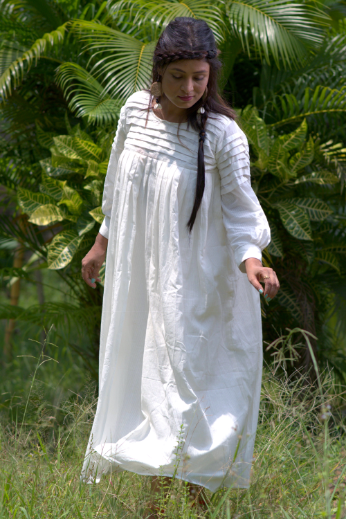 
                  
                    SONGS OF SILENCE- Handmade Pleated and Flared Muslin Cotton Designer wear / Summer Dress / Party Wear for Special Occasion
                  
                