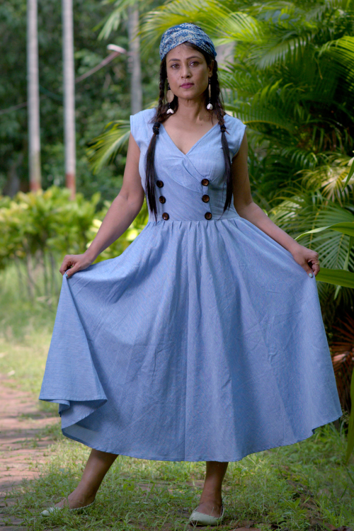 MERMAID’S QUEST ~ Double Breasted Midi Tank Line Cotton Summer Dress
