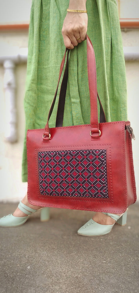 
                  
                    ATELIER - HandCrafted Cruelty Free Leather Designer HandBag with Front Embroidery.
                  
                