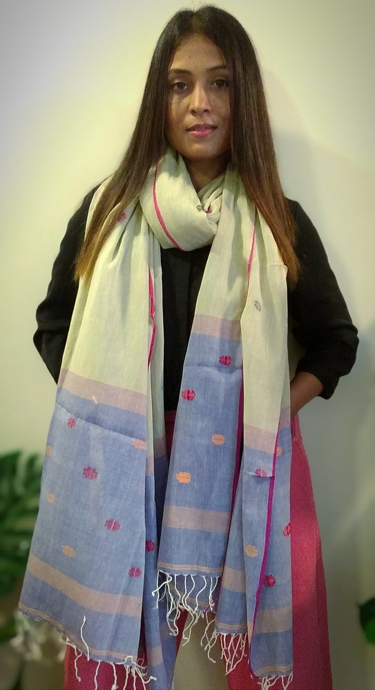 
                  
                    MISTY- Handwoven Pure Muslin Cotton Jamdani Designer Stole
                  
                