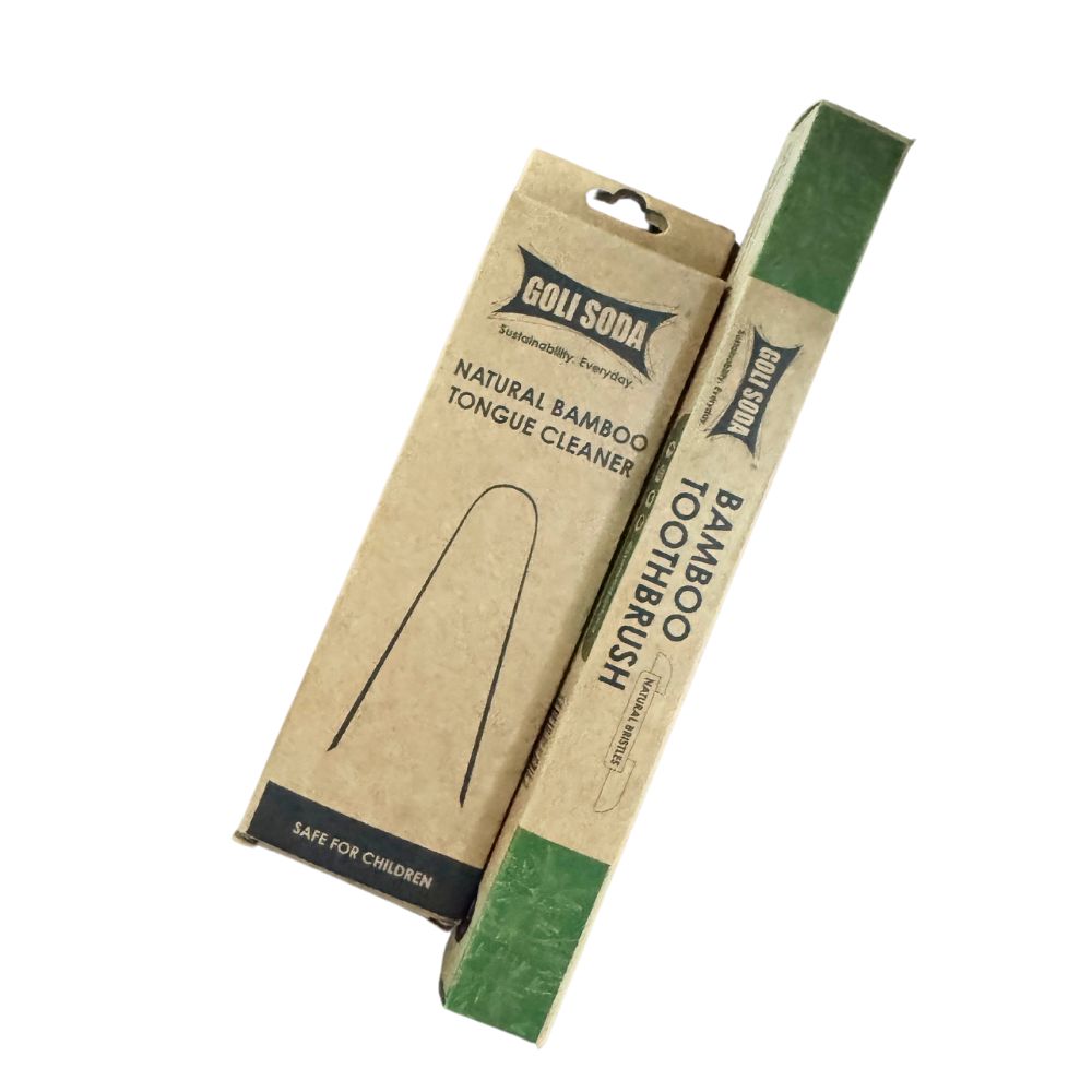 Goli Soda Natural Bamboo Toothbrush with Soft Plant Bristles & Bamboo Tongue Cleaner