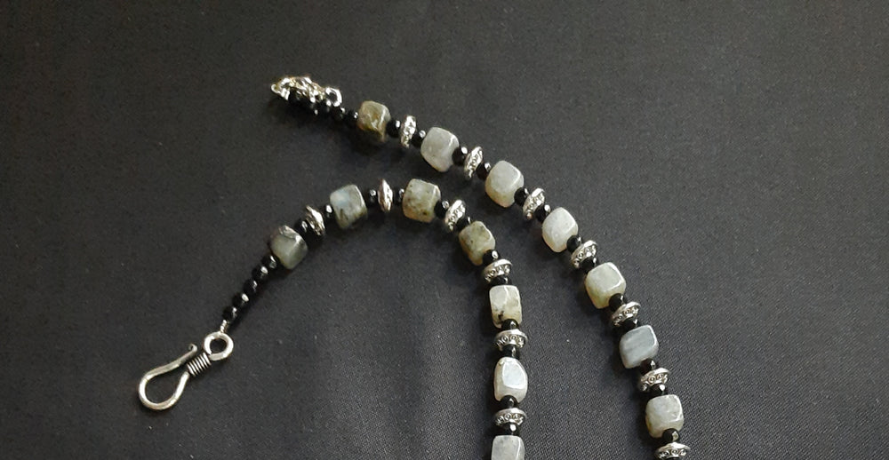 
                  
                    Stylish Grey Colour Square Agate Beads Necklace With matching pendant and earrings.
                  
                