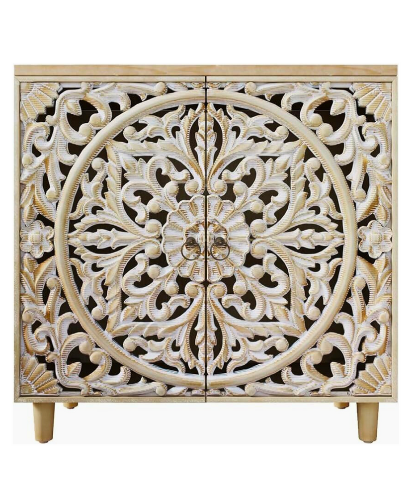 
                  
                    Wooden Handcarved Antique Solid Mango Wood Sideboard Cabinet with Intricate Carvings, 30x15x31.5 Inches – Storage for Living Room, Bedroom, and Hotel
                  
                