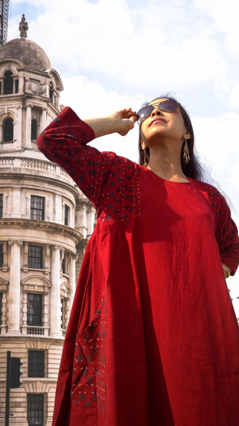 ZENICA - Casual fit, A Line One-Piece Free Flow Dress with Three Quarter Sleeves and Boat Neck