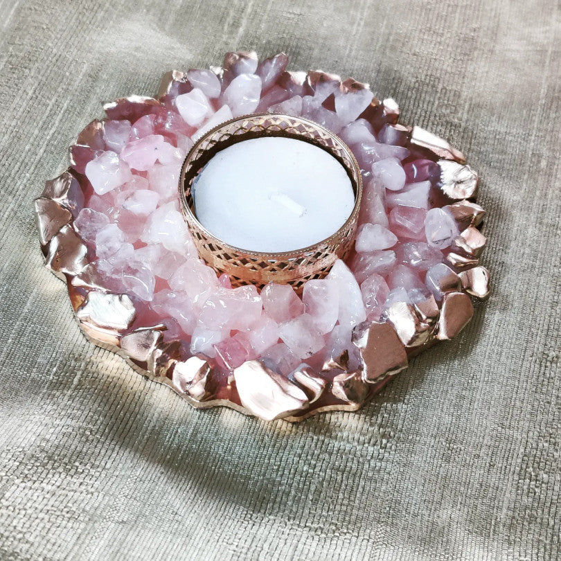 Rose quartz natural stone diyas - 2 pcs
