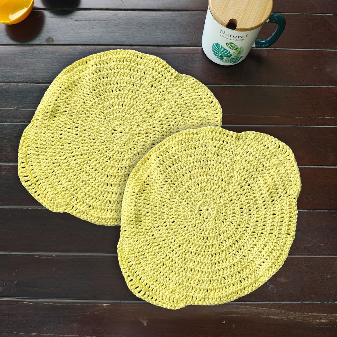 
                  
                    Lemon Crochet Table Mat – 12.5" Round Citrus Placemat - Handmade
                  
                