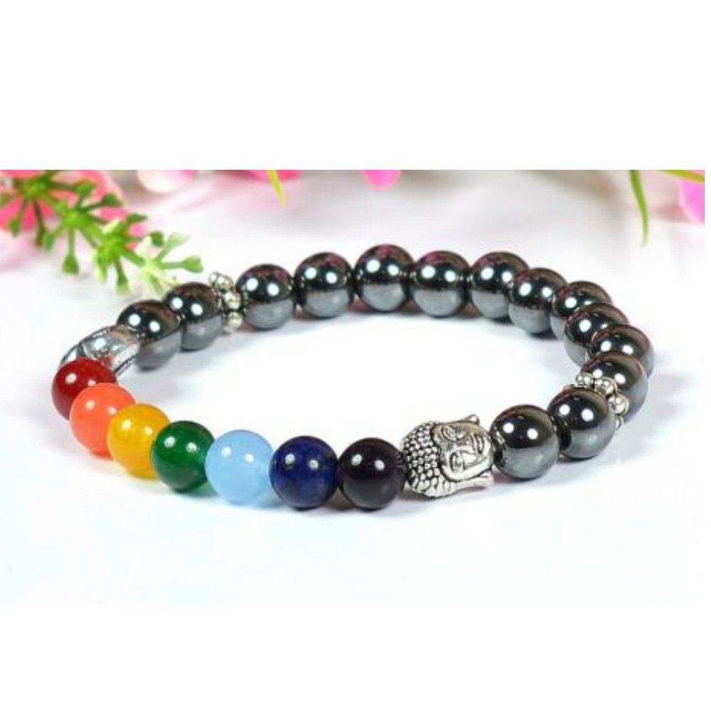 7 Chakra Hematite Bracelet and Lava - Kreate- Bangles & Bracelets