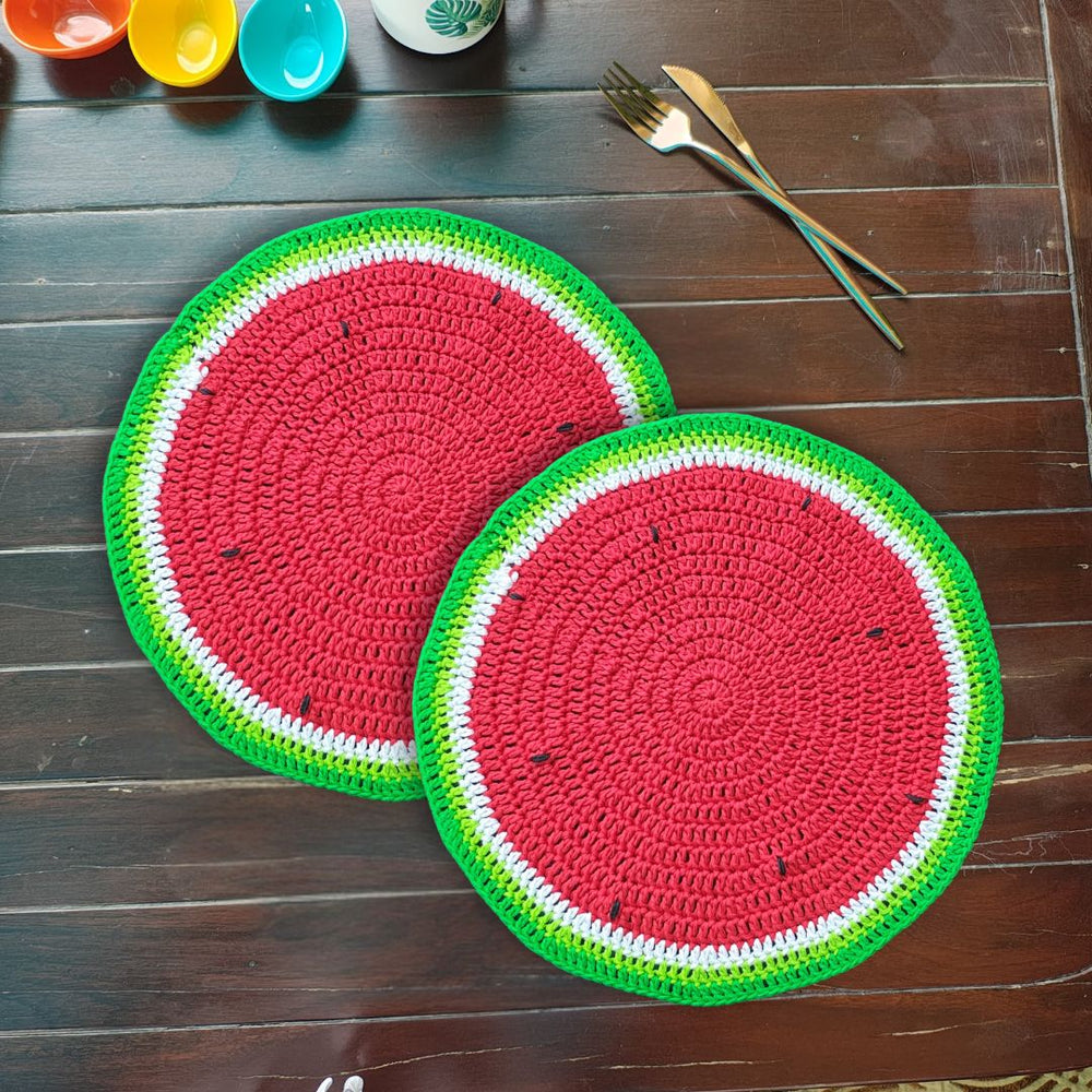 
                  
                    Handmade Watermelon Crochet Table Mat – 13.5" Round Summer Placemat
                  
                