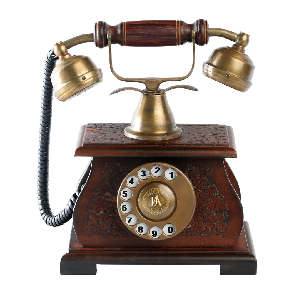 Victorian Old Classic Telephone Wooden Carving Work Vintage Wooden Base Non Working Telephone Decor Gift