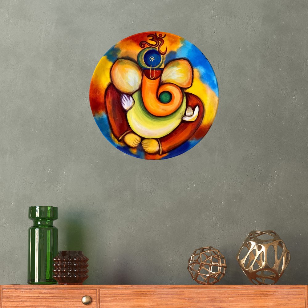 Abstract Multicoloured Ganesha Wall Plate - Kreate- Wall Decor