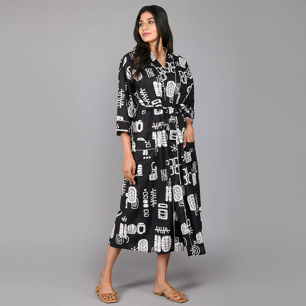 
                  
                    Abstract Pattern Kimono Robe Long Bathrobe For Women (Black)
                  
                