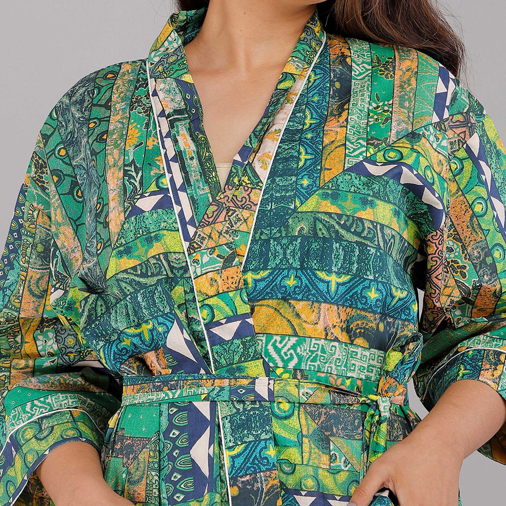 
                  
                    Abstract Pattern Kimono Robe Long Bathrobe For Women (Green)
                  
                