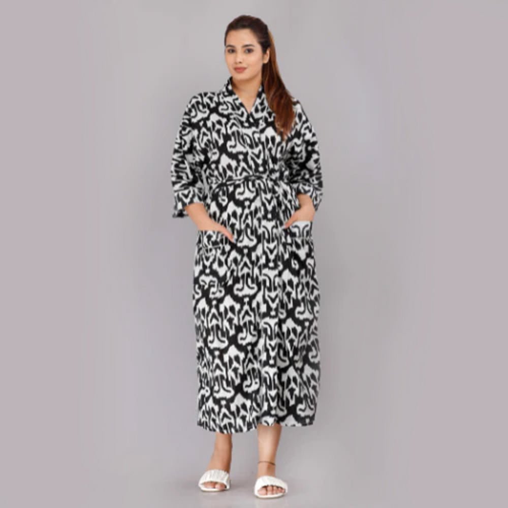 
                  
                    Abstract Pattern Kimono Robe Long Bathrobe For Women (Black) - Kreate- Nightwear
                  
                