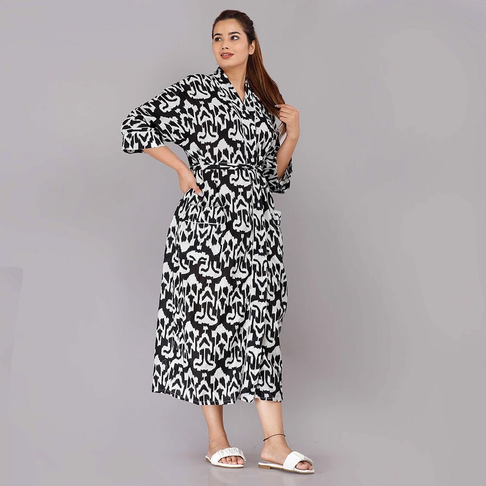 
                  
                    Abstract Pattern Kimono Robe Long Bathrobe For Women (Black) - Kreate- Nightwear
                  
                