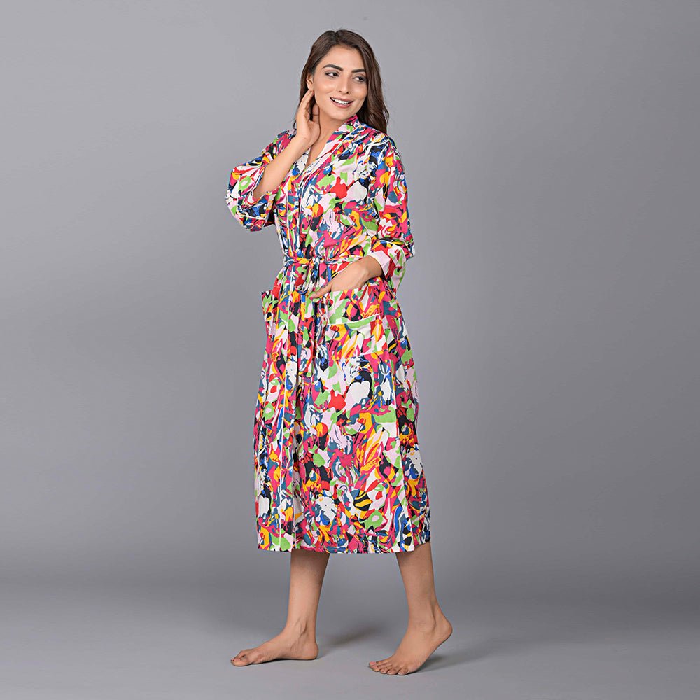
                  
                    Abstract Pattern Kimono Robe Long Bathrobe For Women (Multi) - Kreate- Women's Wear
                  
                
