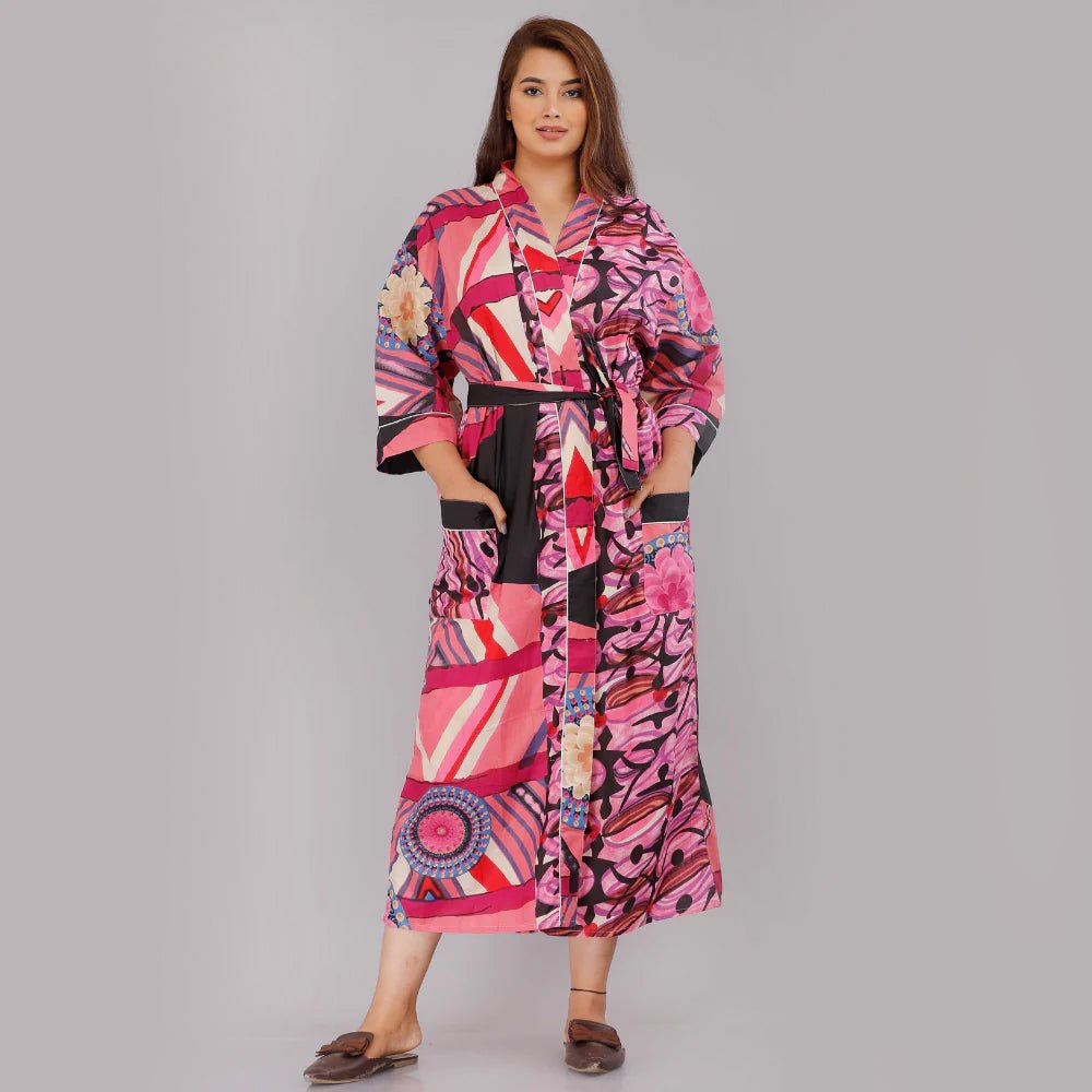 
                  
                    Abstract Pattern Kimono Robe Long Bathrobe For Women (Pink) - Kreate- Women's Wear
                  
                