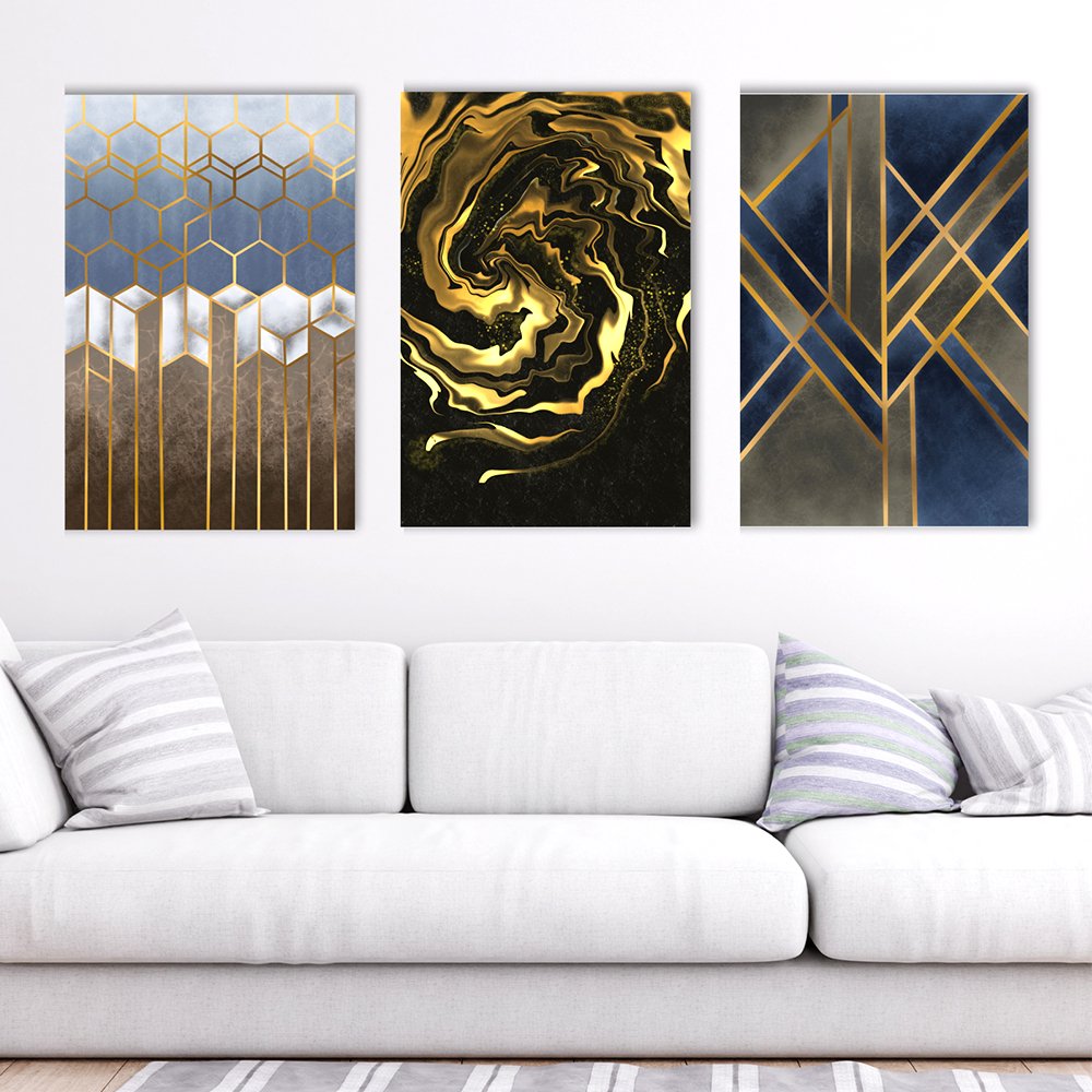 Abstract Wall Art Set of 3 Canvas Painting - Kreate- Painting