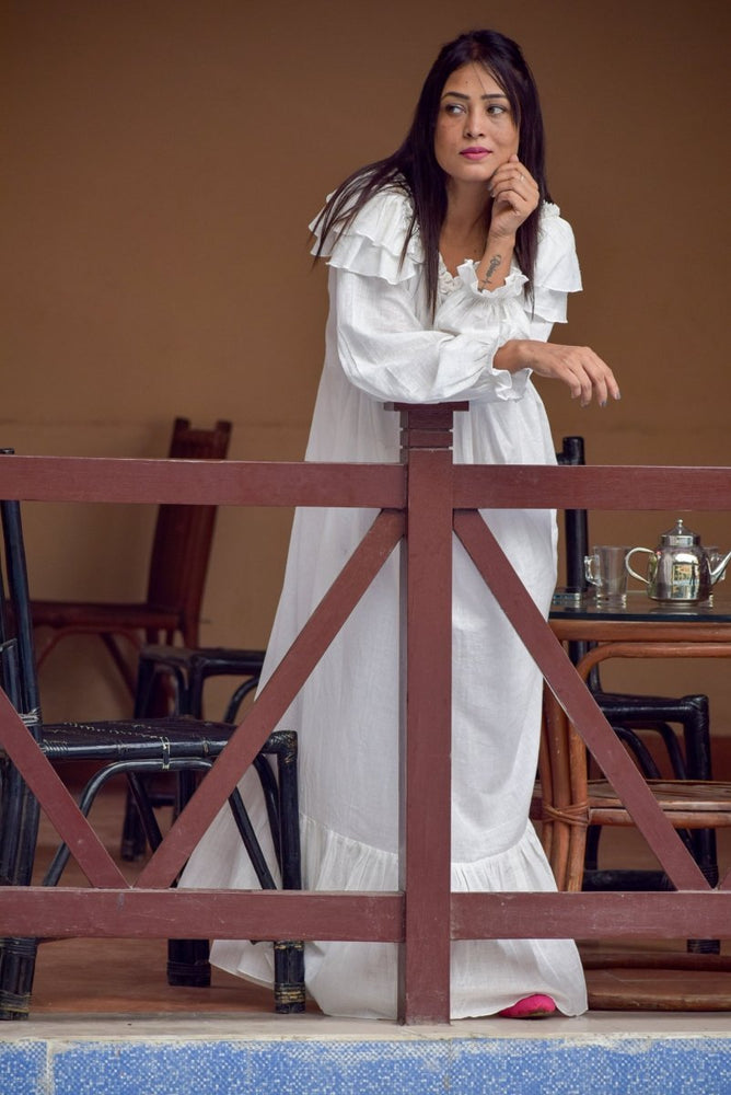 
                  
                    AEOLIAN FANTASY-Muslin Cotton Long & Loose Designer Maxi Dress | Casual Retro Dress For Summer with Long Ruffled Sleeves - Kreate- Clothing Sets
                  
                