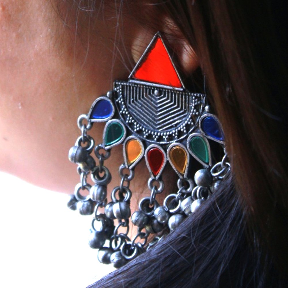 Afgan Multicolour Earrings With Ghungroo - Kreate- Earrings