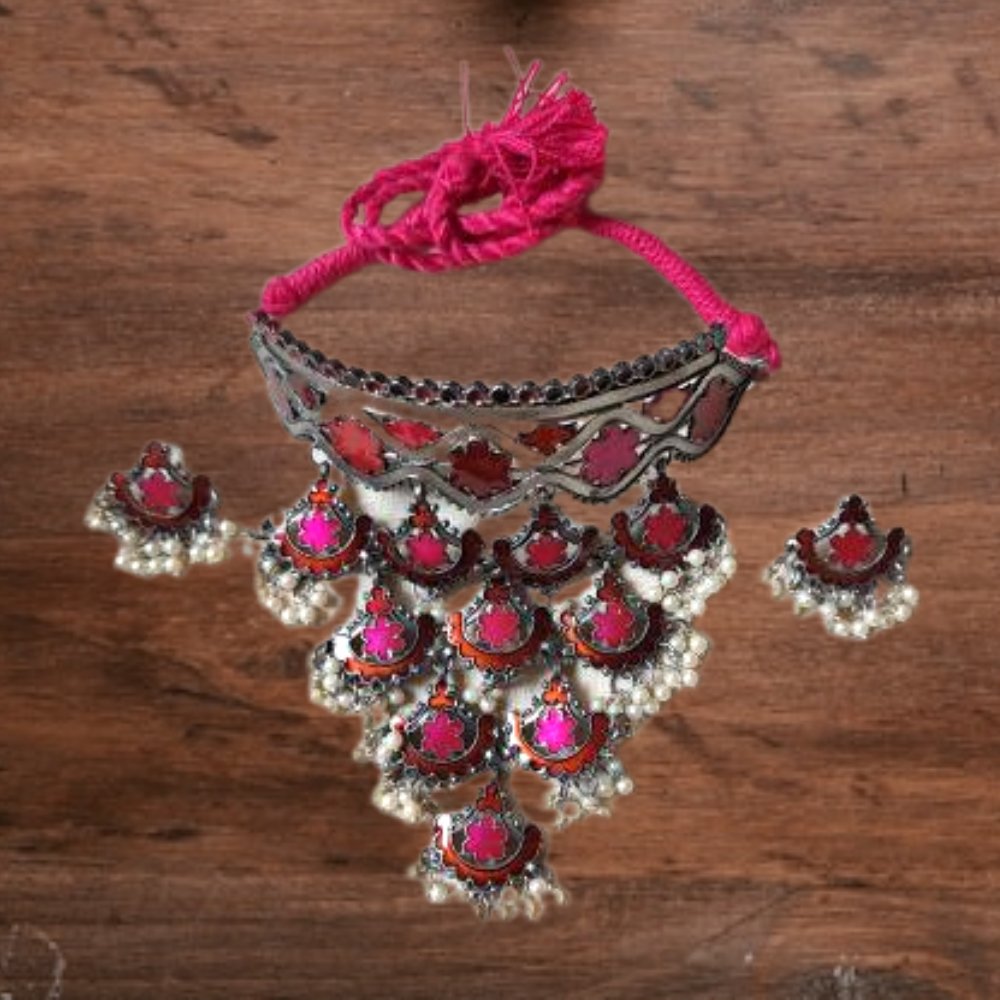 Afghani Pink Choker Set - Kreate- Jewellery Sets