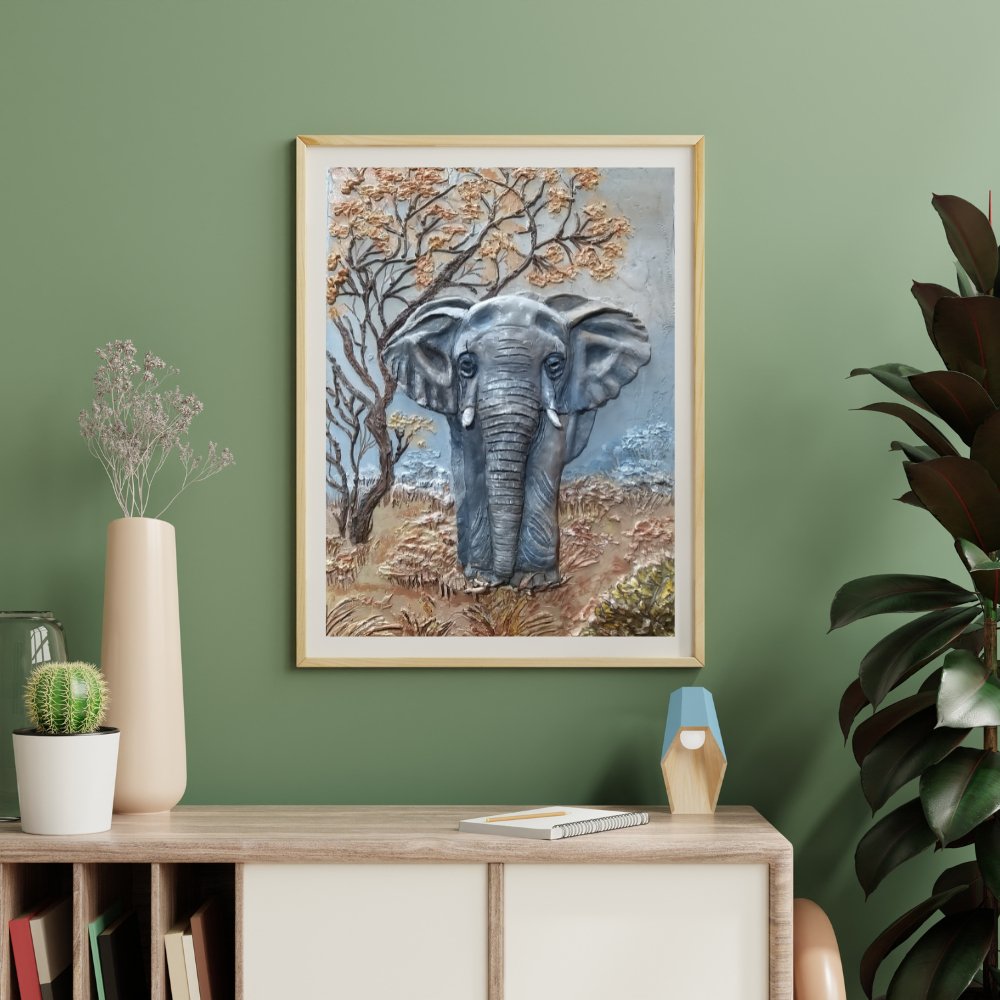 African Elephant Clay Mural - Kreate- Paintings