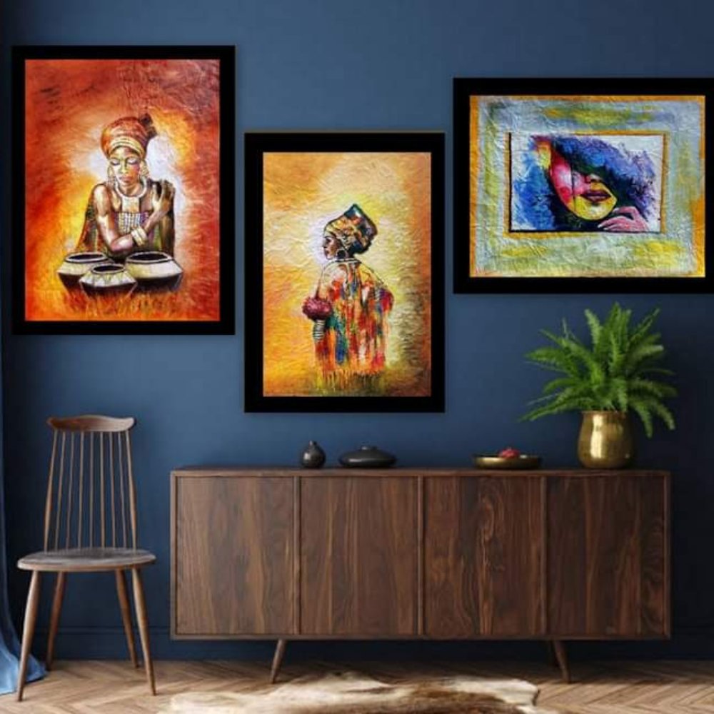 African Tribal Women 3-Piece Acrylic Painting - Kreate- Painting