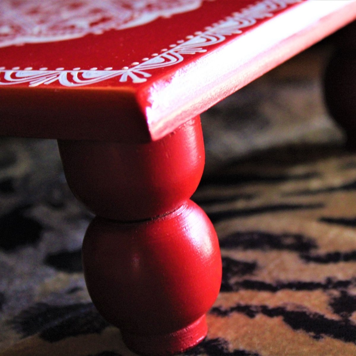 
                  
                    Aipan Inspired Handpainted Square Wooden Puja Table / Chowki / Footstool for Home - Kreate- Pooja Needs
                  
                