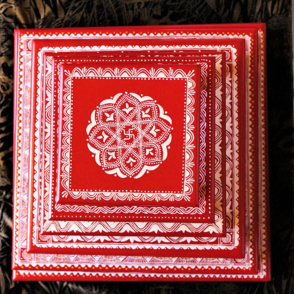 
                  
                    Aipan Inspired Handpainted Square Wooden Puja Table / Chowki / Footstool for Home - Kreate- Pooja Needs
                  
                