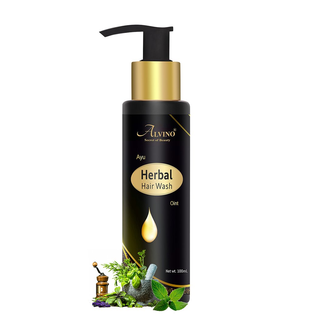 Alvino Herbal Hair Wash Shampoo with Amla, Ritha and Shikakai for Stronger, Shiner and Smoother Hair 100 ml (Pack of 1) - Kreate- Shampoos