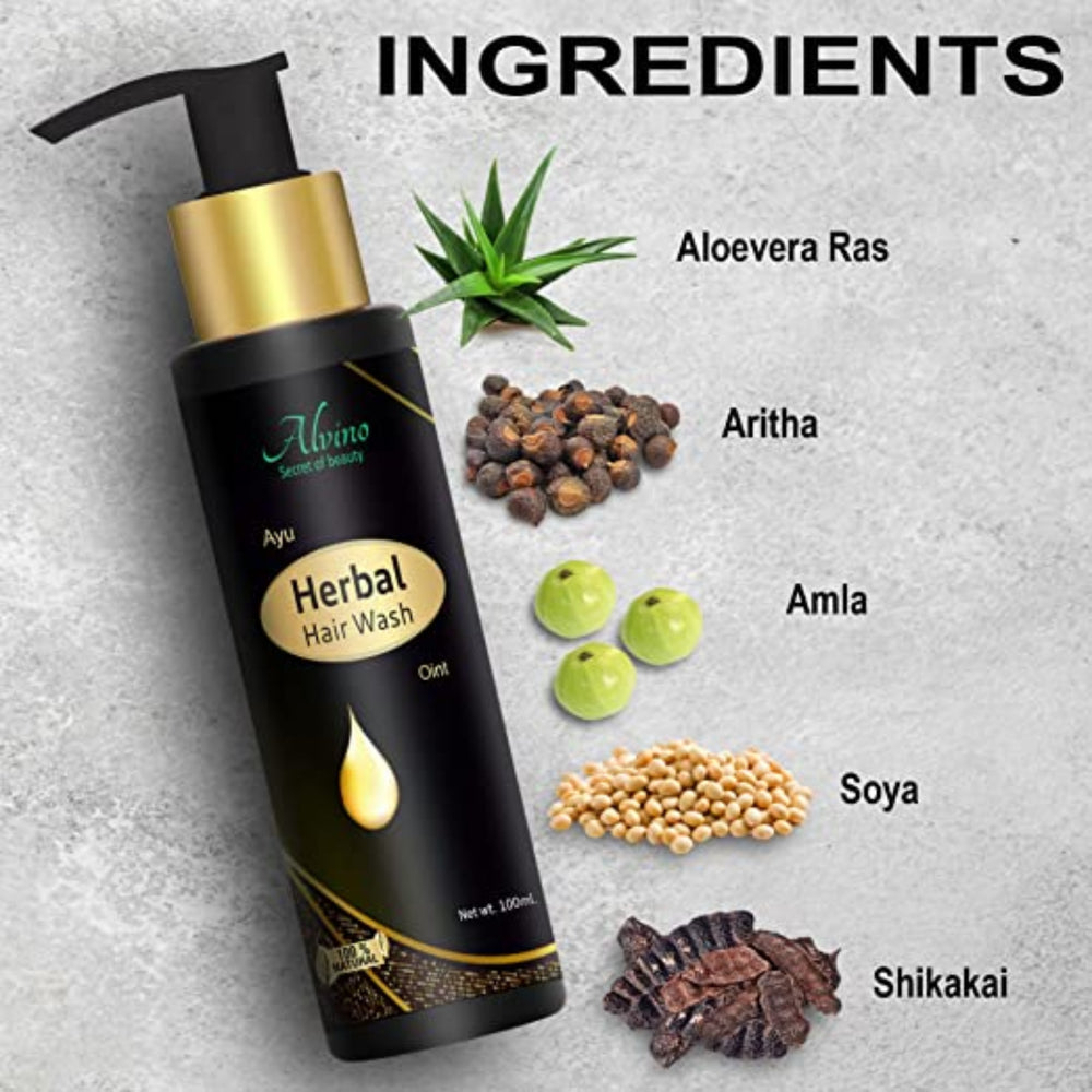 
                  
                    Alvino Herbal Hair Wash Shampoo with Amla, Ritha and Shikakai for Stronger, Shiner and Smoother Hair 100 ml (Pack of 1)
                  
                