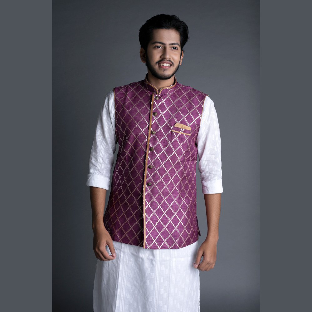 
                  
                    Amethyst Banarasi Brocade Nehru Jacket - Kreate- Jackets
                  
                