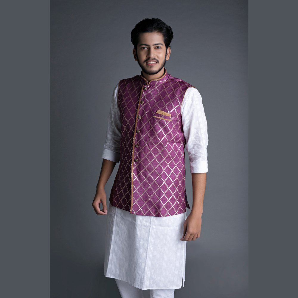 Amethyst Banarasi Brocade Nehru Jacket - Kreate- Jackets