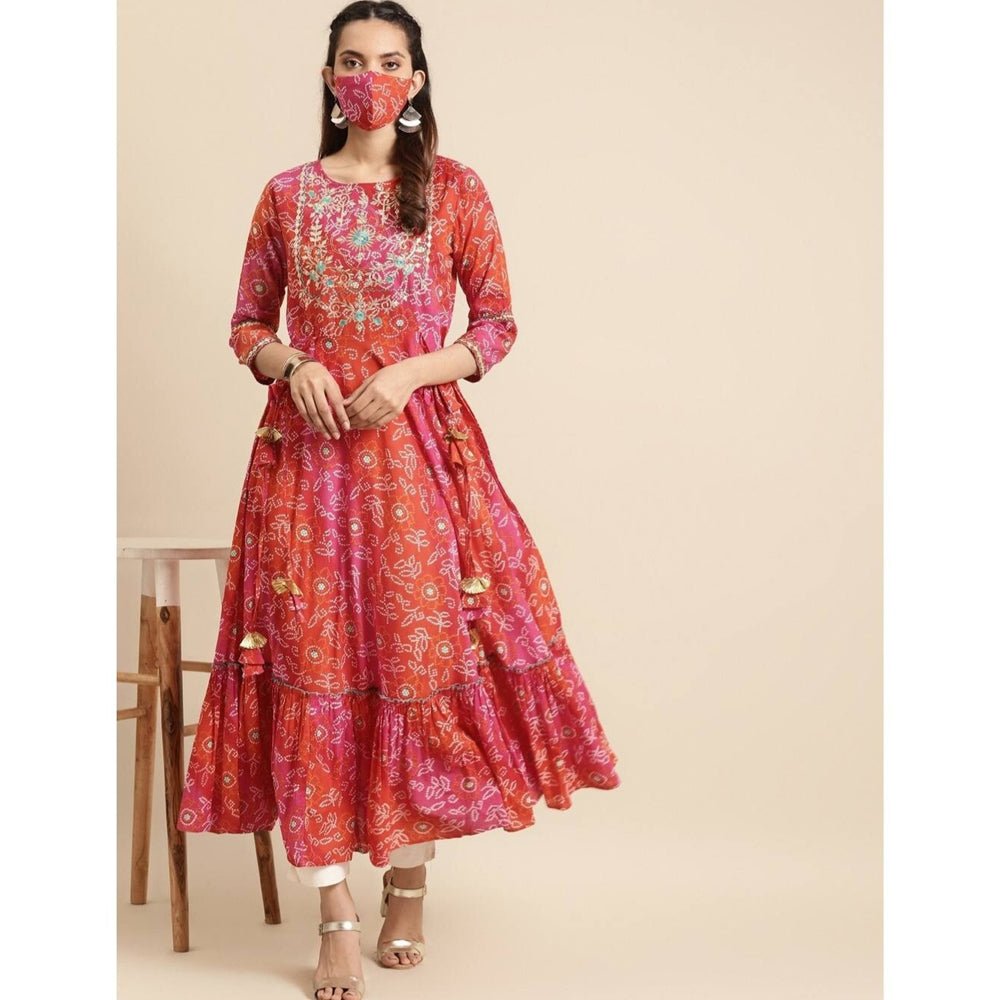 Anarkali Cotton Embroidered Kurti - Kreate- Kurtis & Salwar Suits