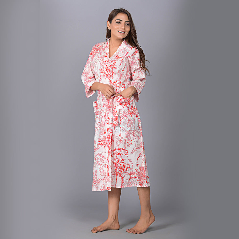 
                  
                    Animal Pattern Kimono Robe Long Bathrobe For Women (Red)
                  
                
