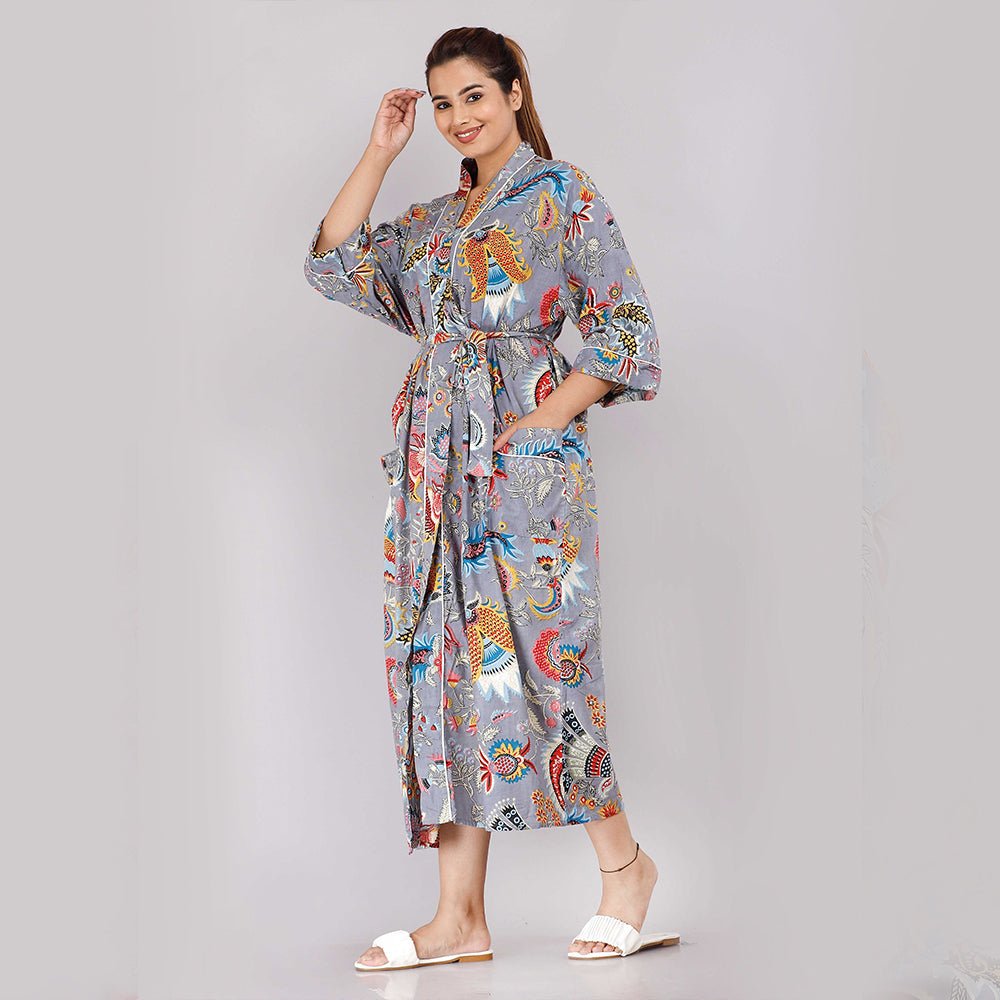 
                  
                    Animal Pattern Kimono Robe Long Bathrobe For Women (Grey) - Kreate- Women's Wear
                  
                