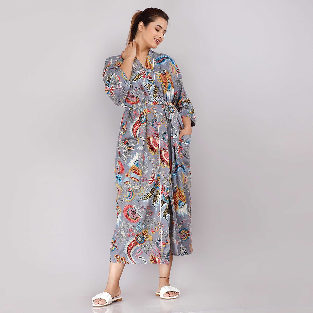 
                  
                    Animal Pattern Kimono Robe Long Bathrobe For Women (Grey) - Kreate- Women's Wear
                  
                