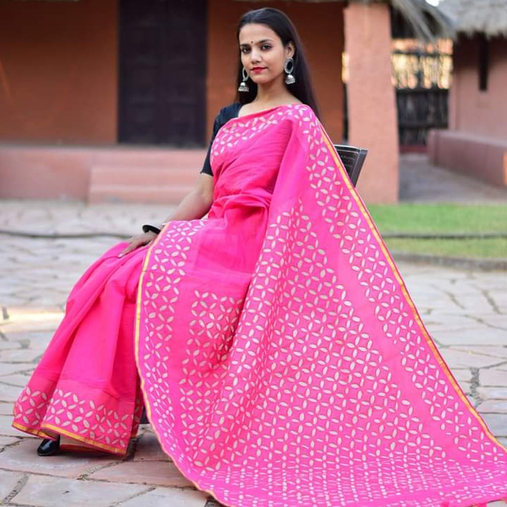 Applique Work Chanderi Silk Saree - Kreate- Sarees & Blouses