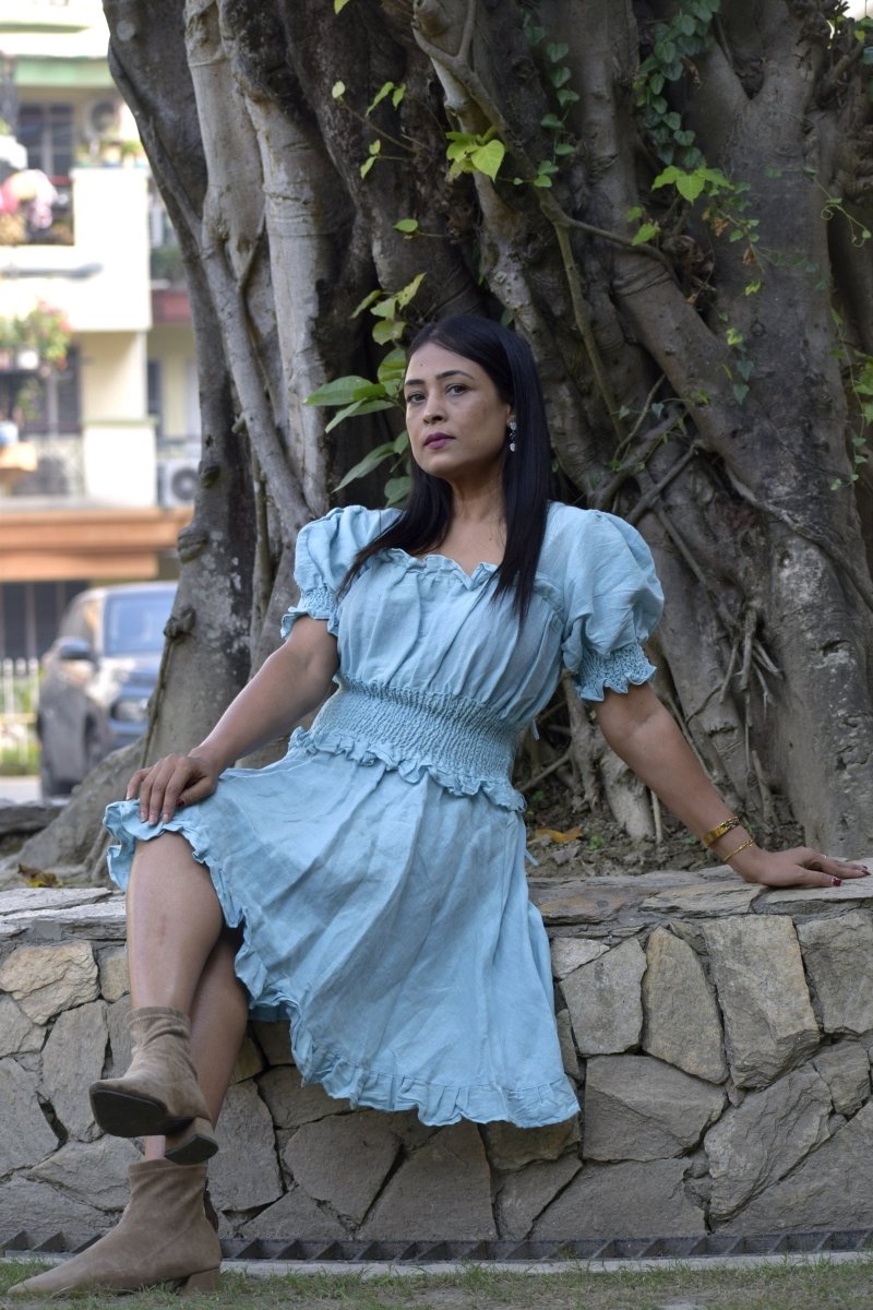 
                  
                    ARCTIC ICE — Short Puff Sleeved High Waisted, Midi A Line Swing Dresses - Kreate- Clothing Sets
                  
                