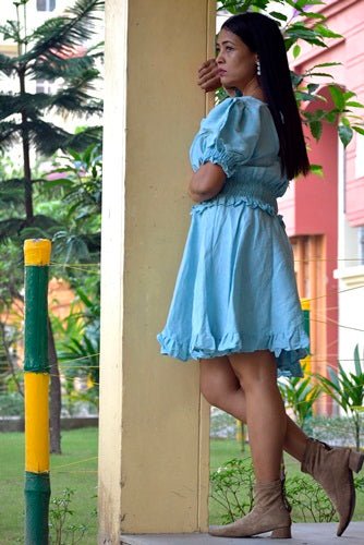 
                  
                    ARCTIC ICE — Short Puff Sleeved High Waisted, Midi A Line Swing Dresses - Kreate- Clothing Sets
                  
                