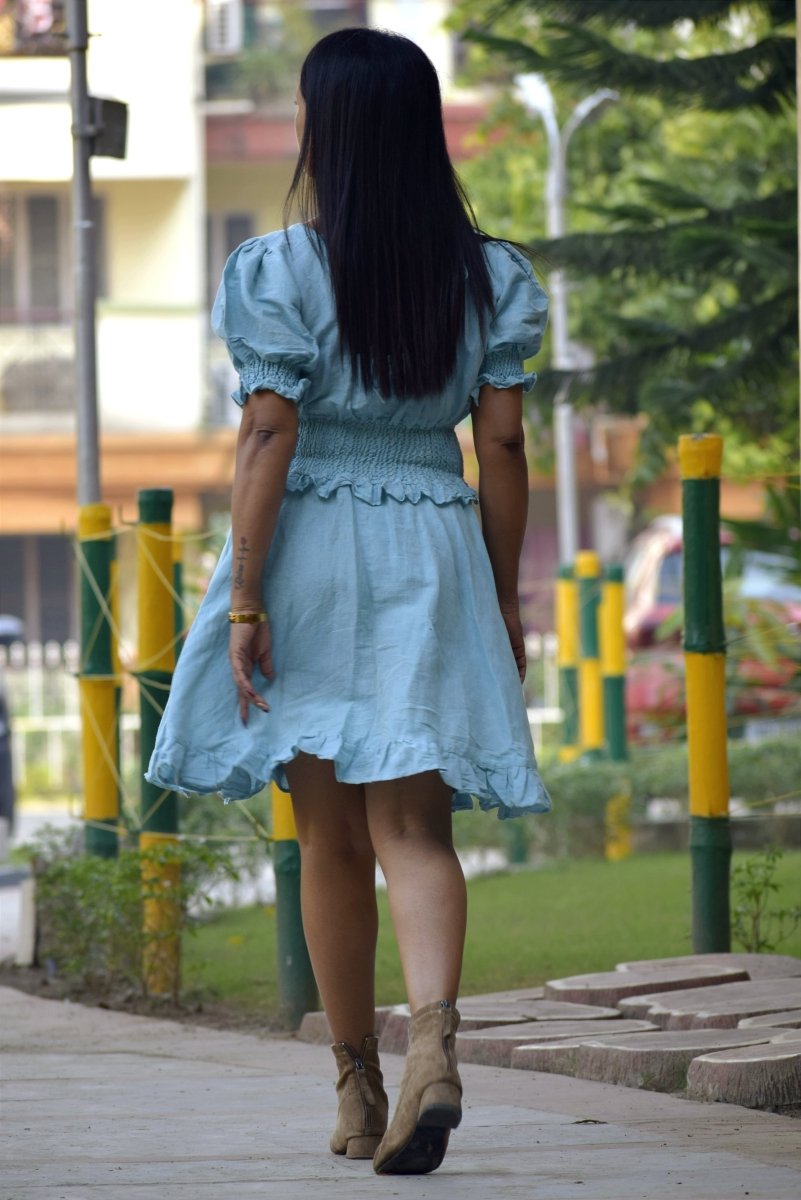 
                  
                    ARCTIC ICE — Short Puff Sleeved High Waisted, Midi A Line Swing Dresses - Kreate- Clothing Sets
                  
                