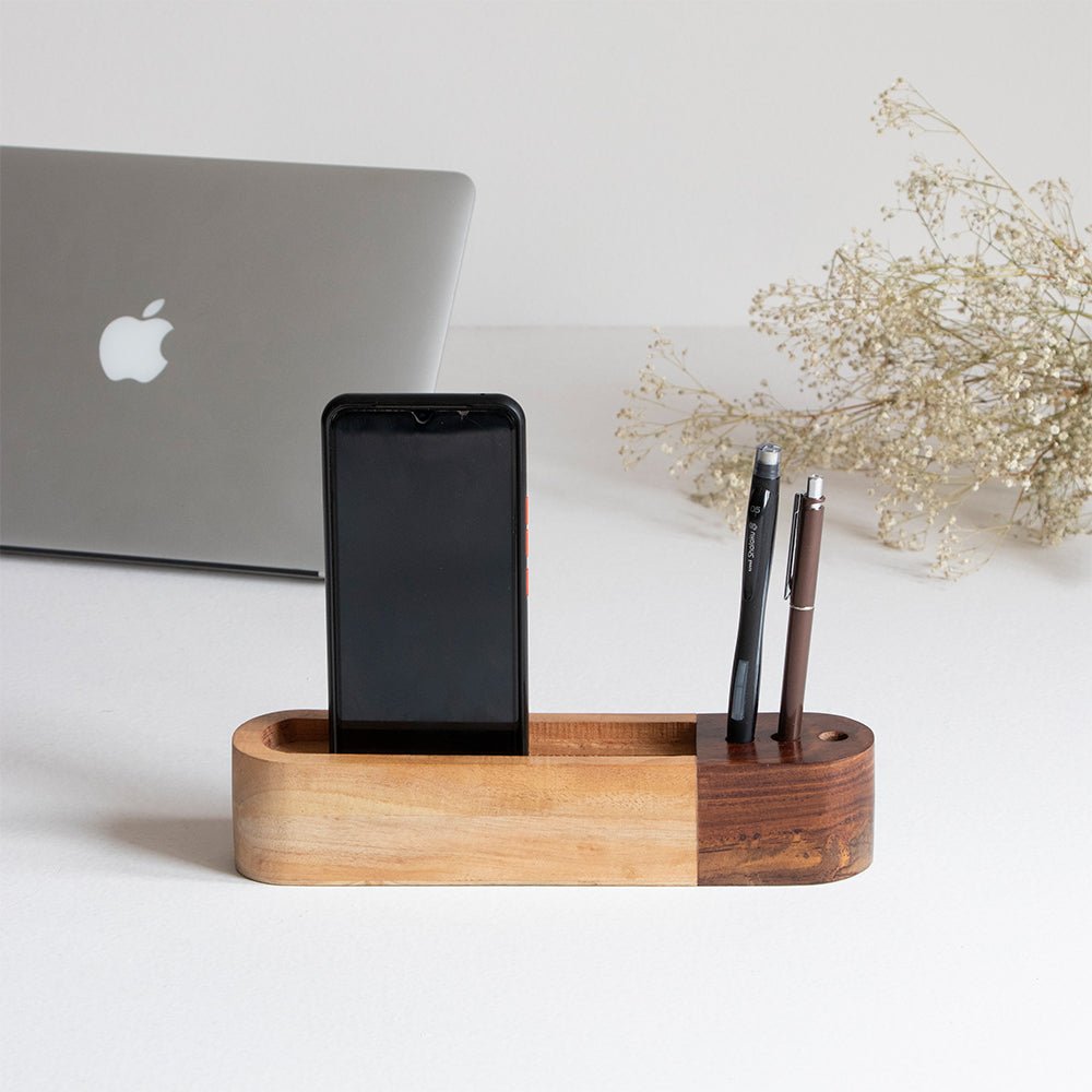 Ashvath Solid Wood Table Stand | Pen Holder | Mobile Stand - Kreate- Pen Stands