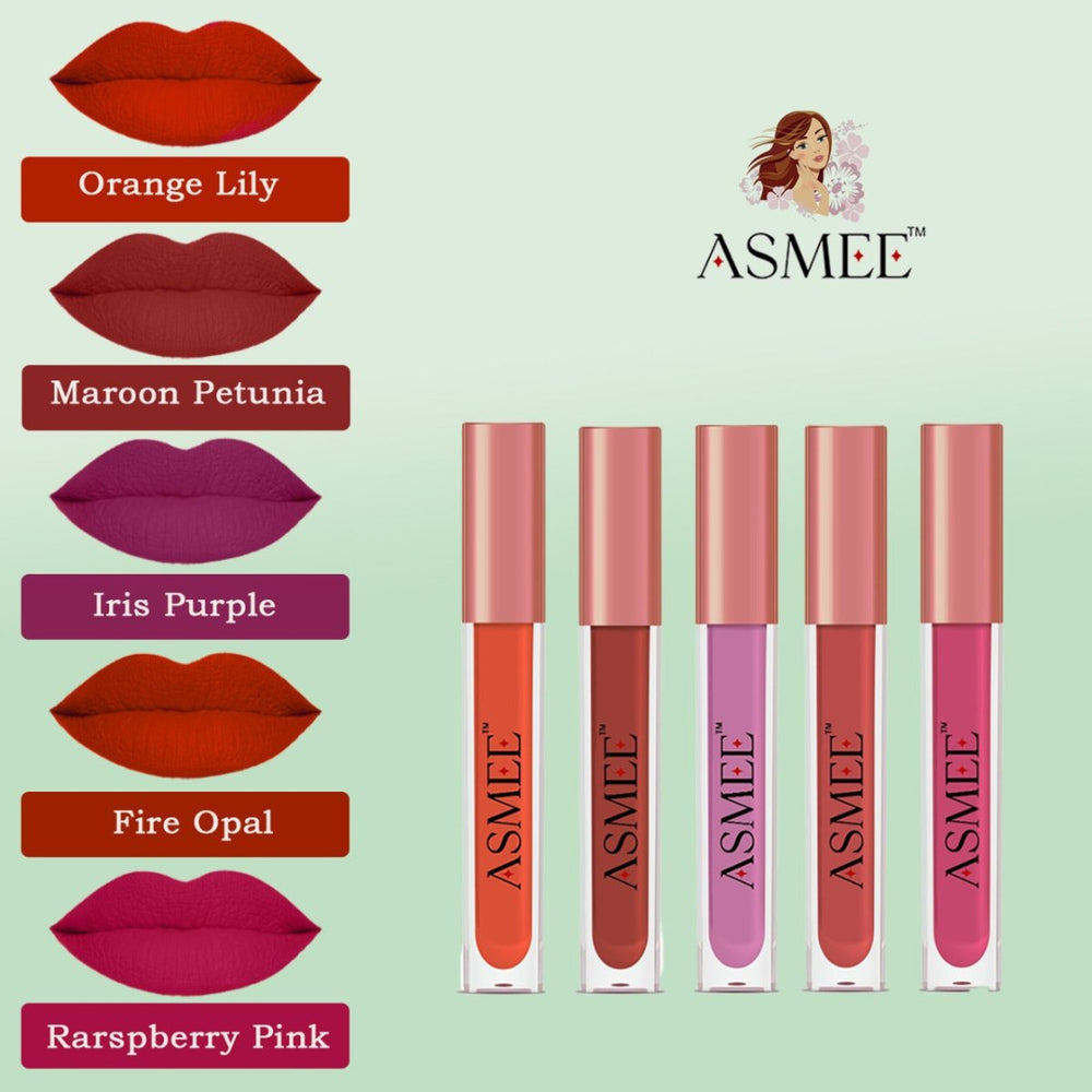 Asmee Liquid Lipstick Combo (Pack of 5) - Kreate- Lips