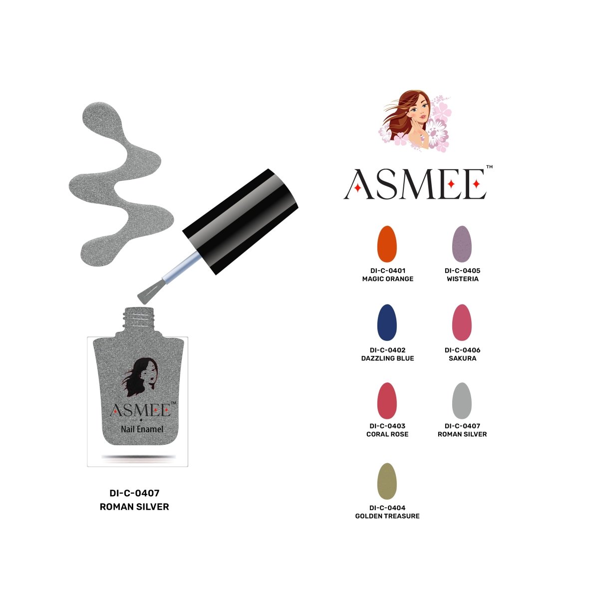 
                  
                    Asmee Roman Silver Classic Nail Polish (10ml) - Kreate- Nails
                  
                