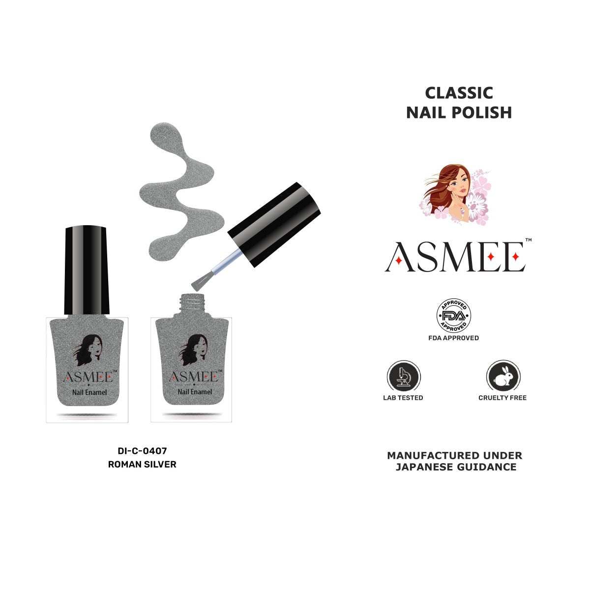 
                  
                    Asmee Roman Silver Classic Nail Polish (10ml) - Kreate- Nails
                  
                