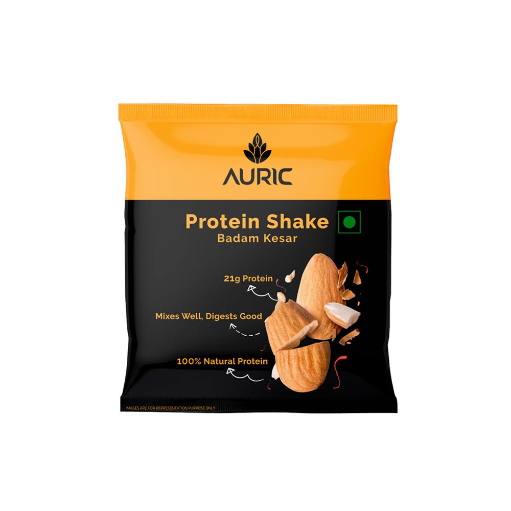 Auric Vegan Protein Powder (Kesar Badam Flavour) 8 Sachet - Kreate- Protein Bars & Powders