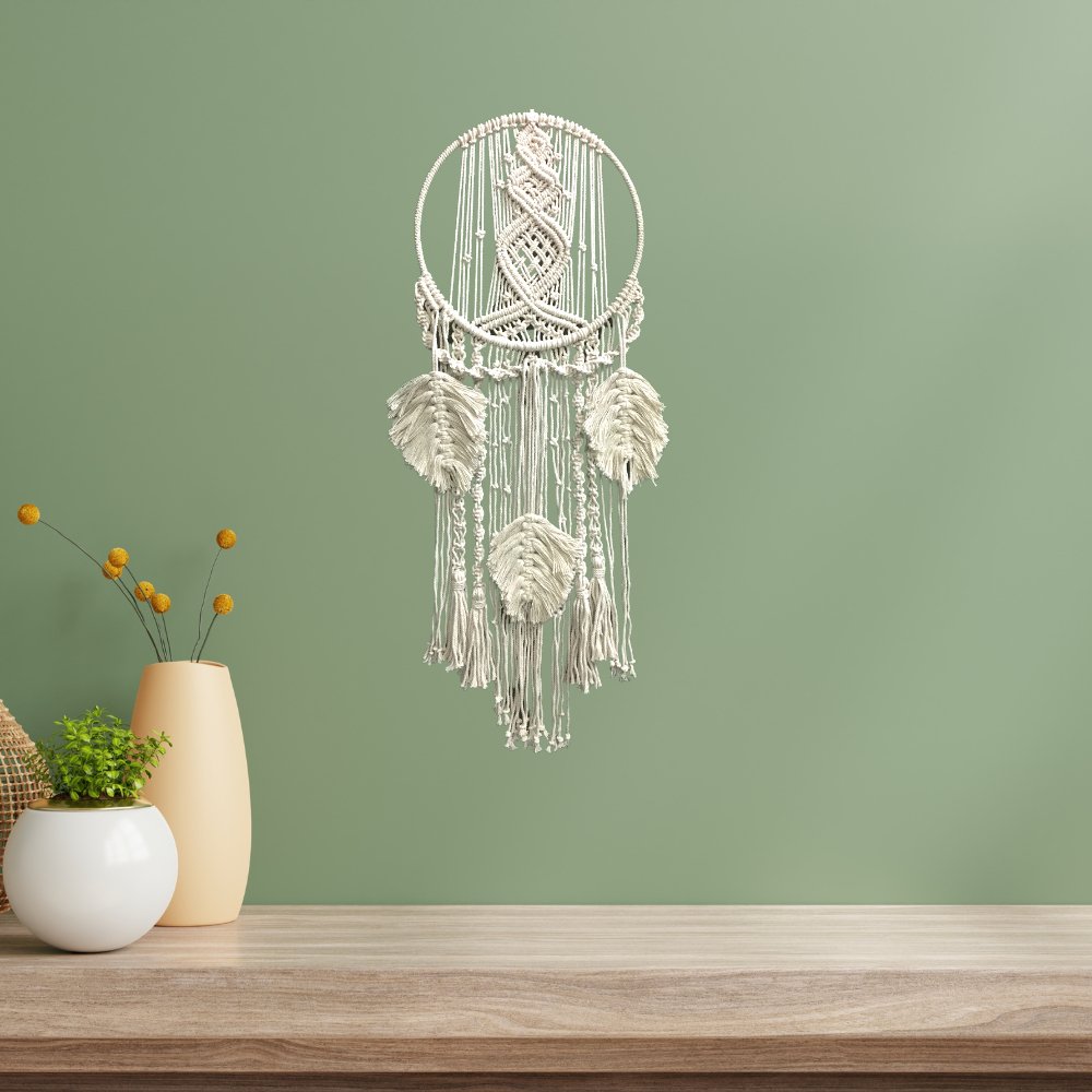 Ayoni Decor Macrame Round Wall Hanging with Leaves - Kreate- Wall Decor