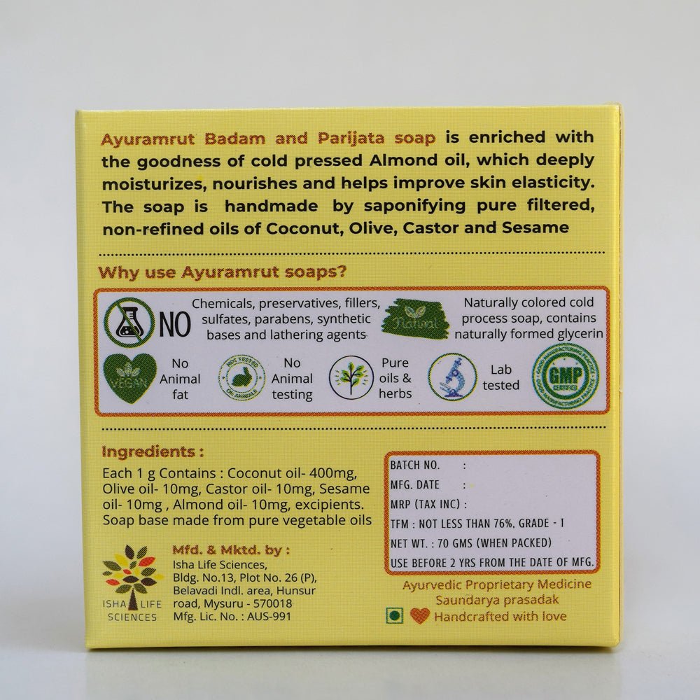 
                  
                    Ayuramrut Badam and Parijata Natural Handmade Ayurvedic Soap (Pack of 2) - Kreate- Soaps
                  
                